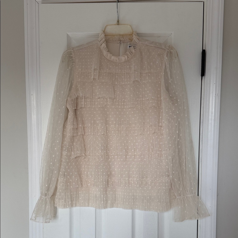 Express Cream Sheer Ruffled Blouse